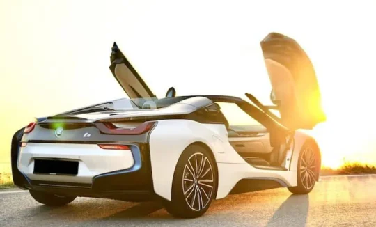 rear view of the BMW i8 Roadster in zurich