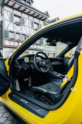 steering wheel view of the porsche 911 GT3 in Zurich